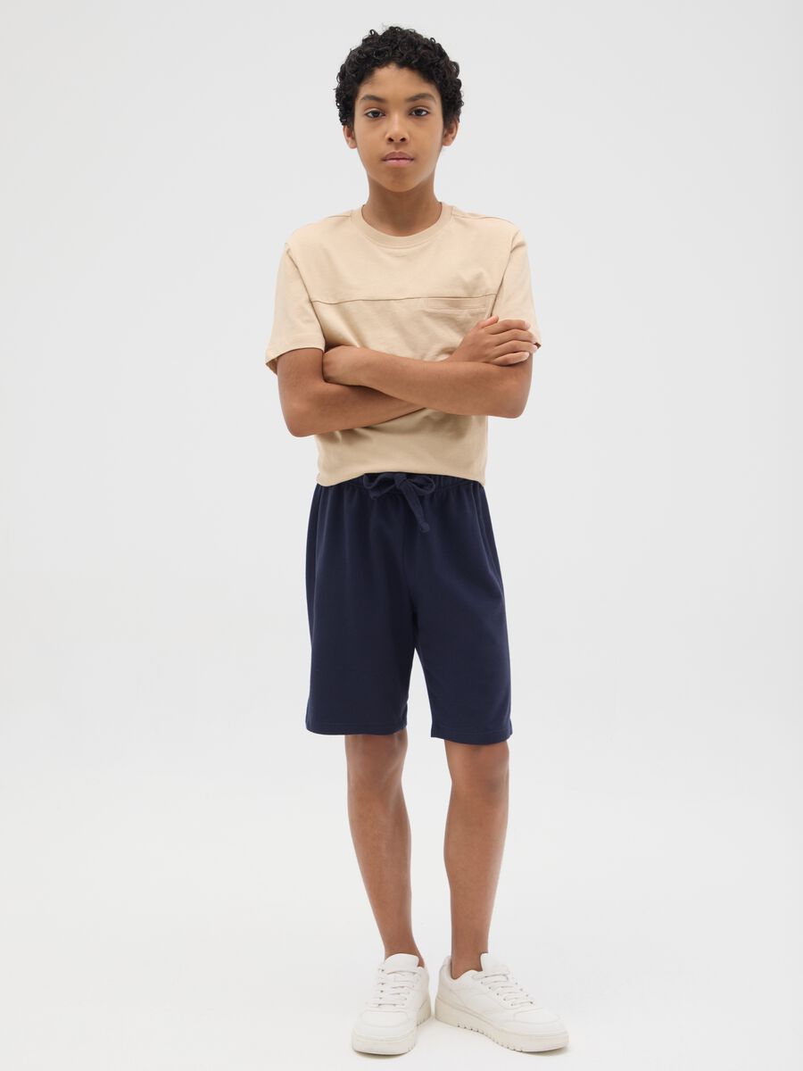 Shorts da ragazzo in puro cotone blu regular fit_0