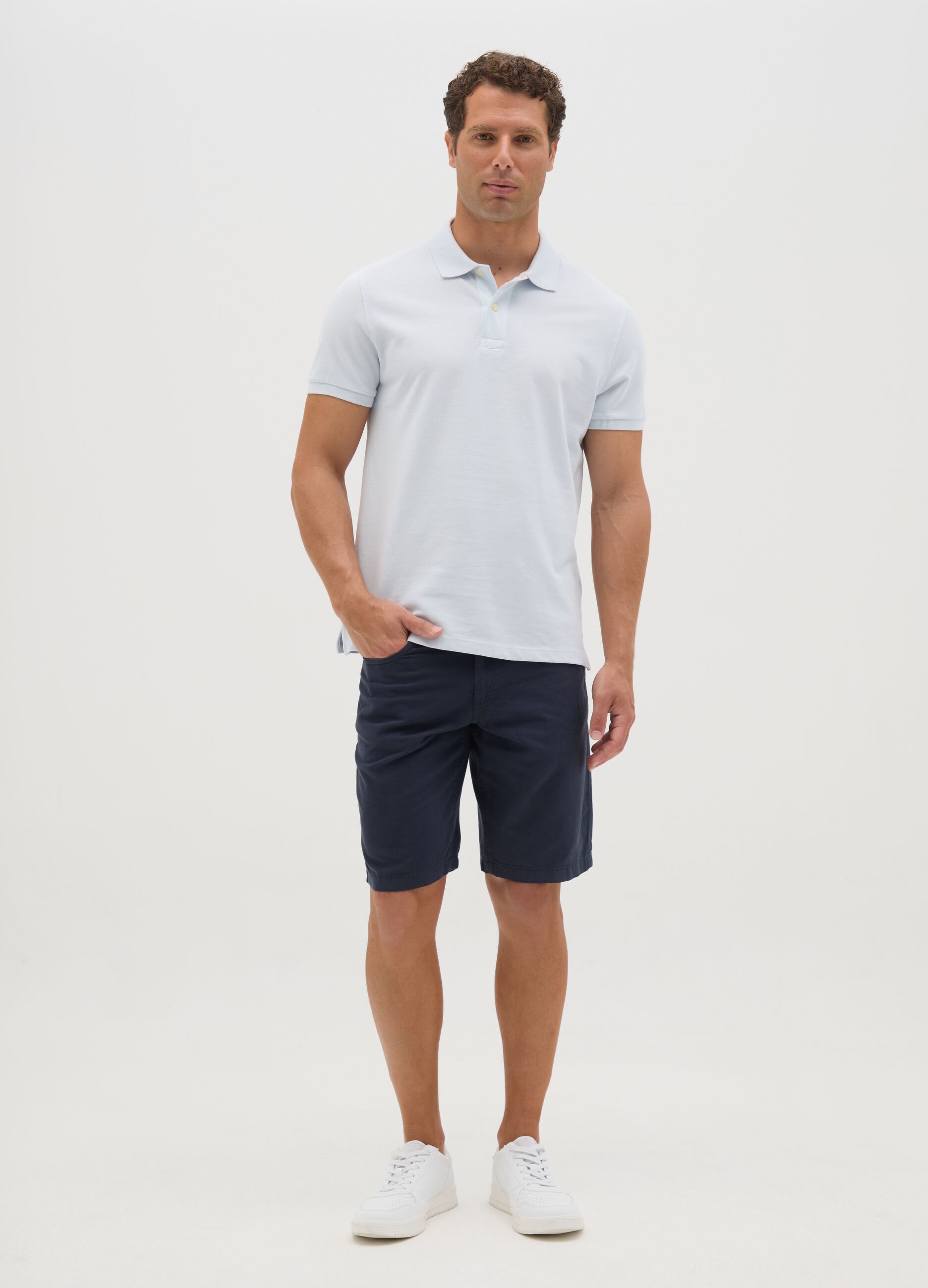 Shorts da uomo in cotone blu regular fit