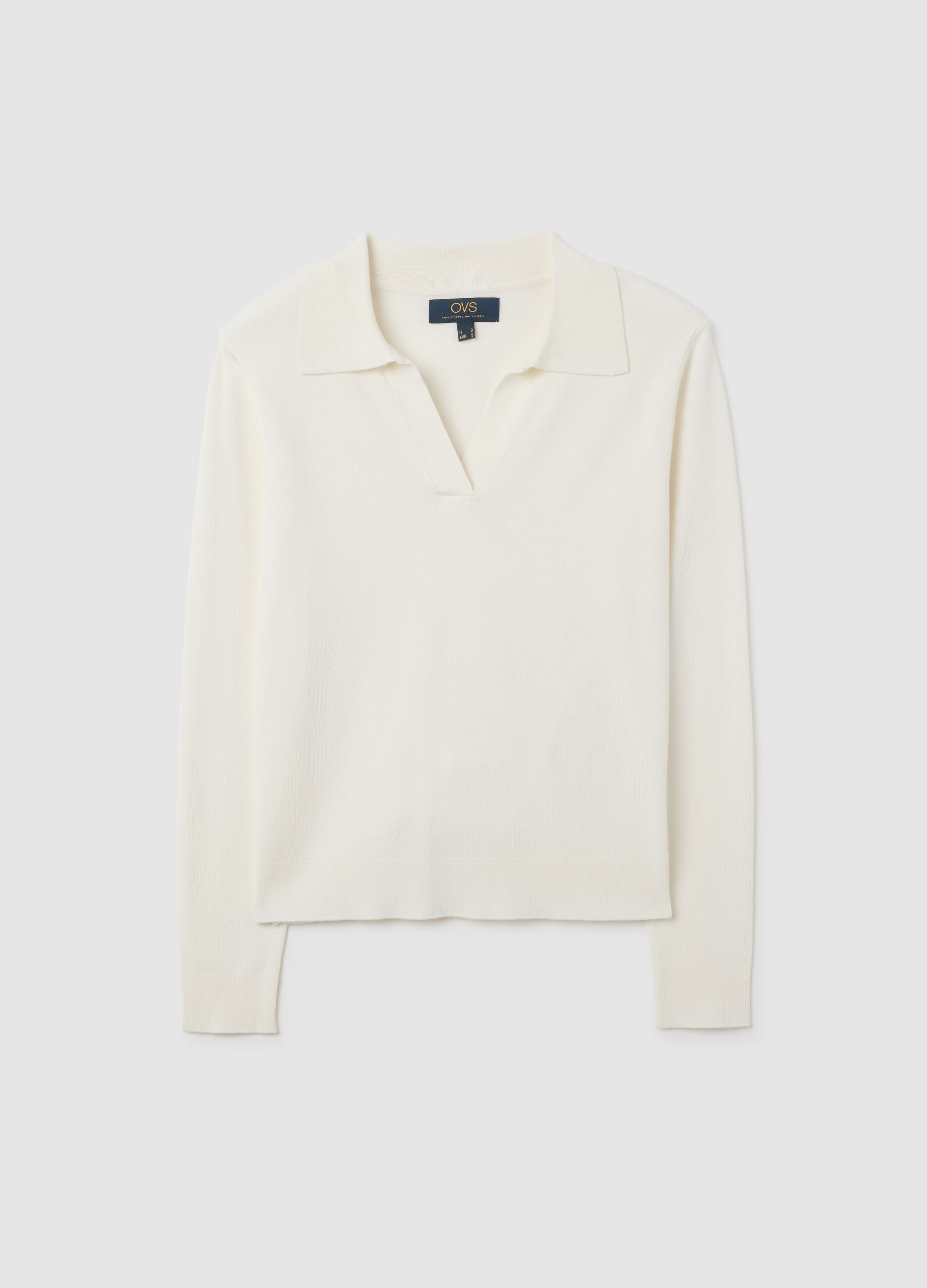 White Pullover with Polo Collar