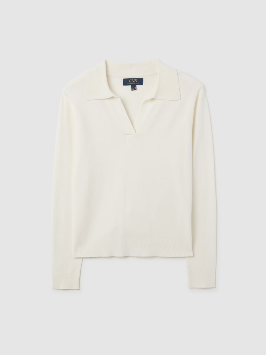 White Pullover with Polo Collar_4