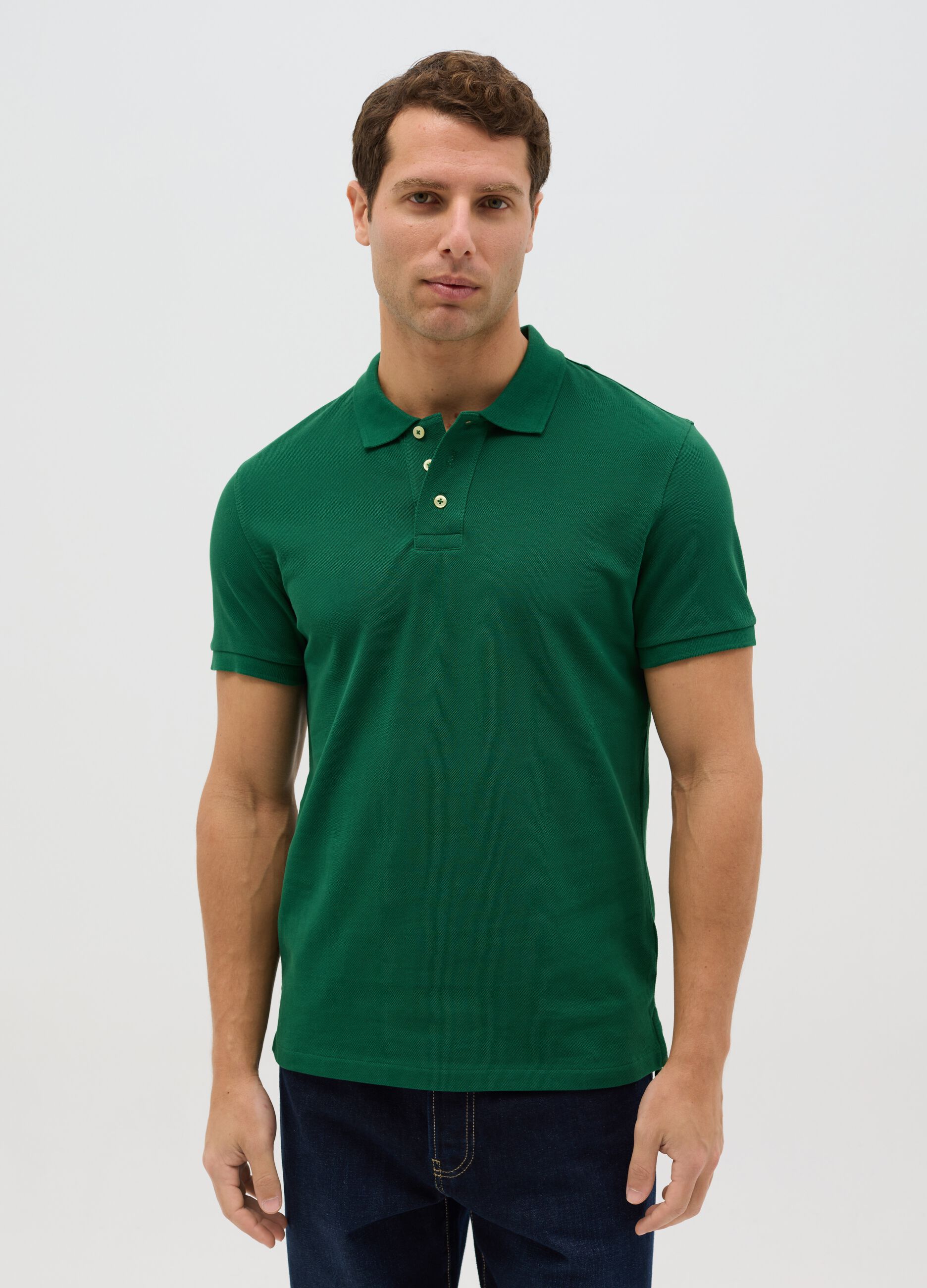 Polo da uomo in puro cotone verde slim fit