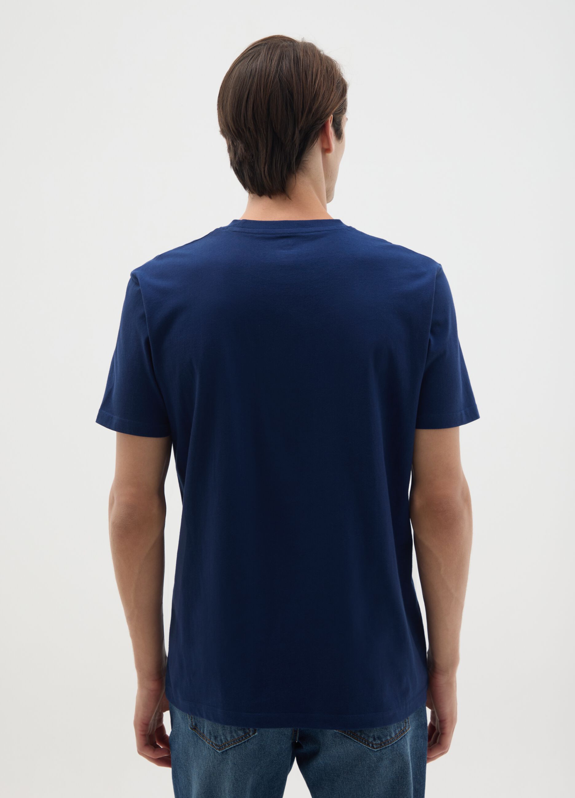 T-shirt da uomo in puro cotone blu con stampa Superman