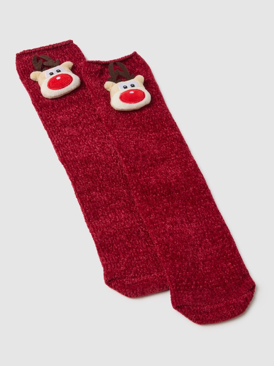 Red Christmas Socks with Embossed Embroidery_1
