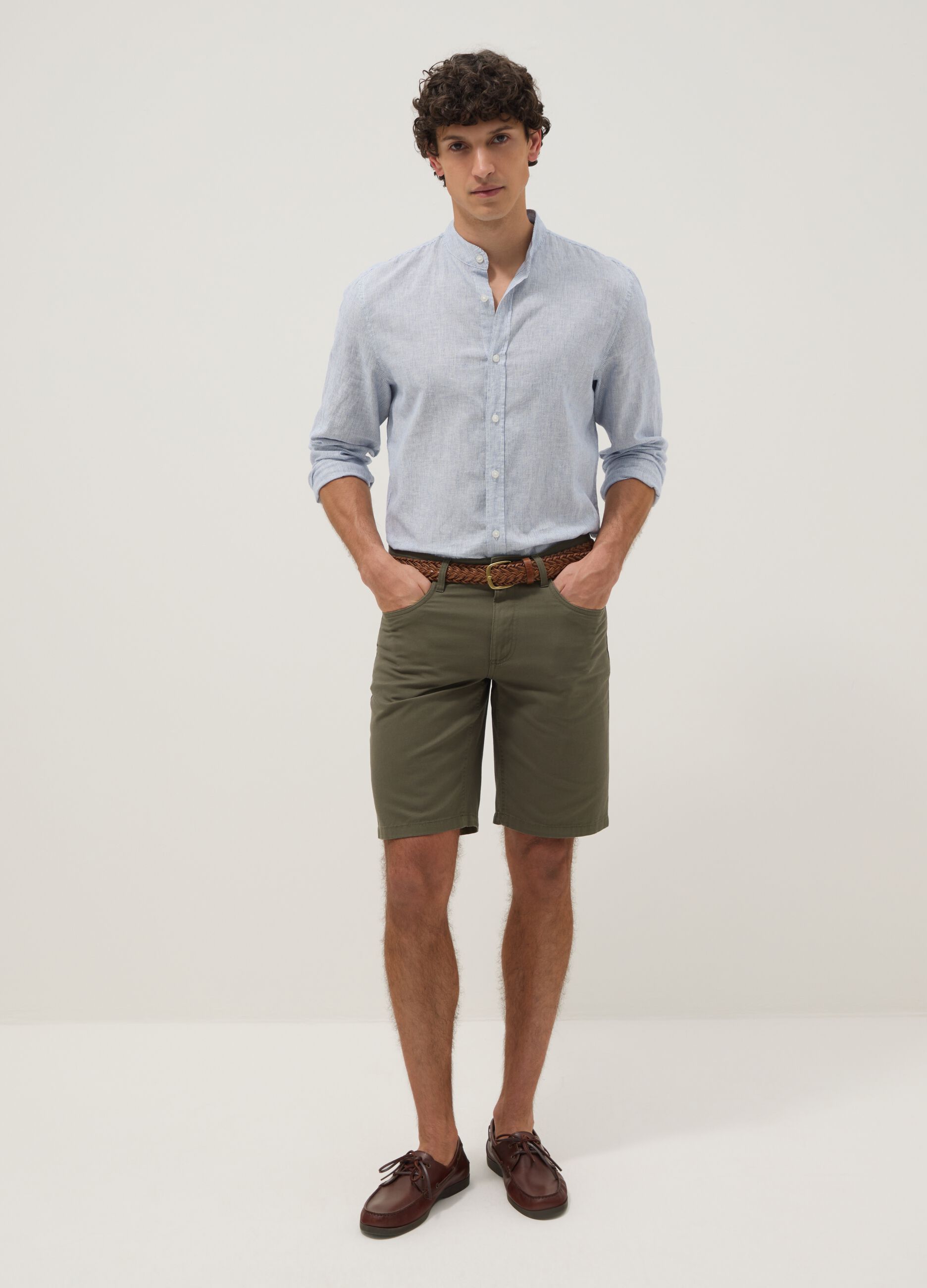 Green pure cotton regular-fit shorts