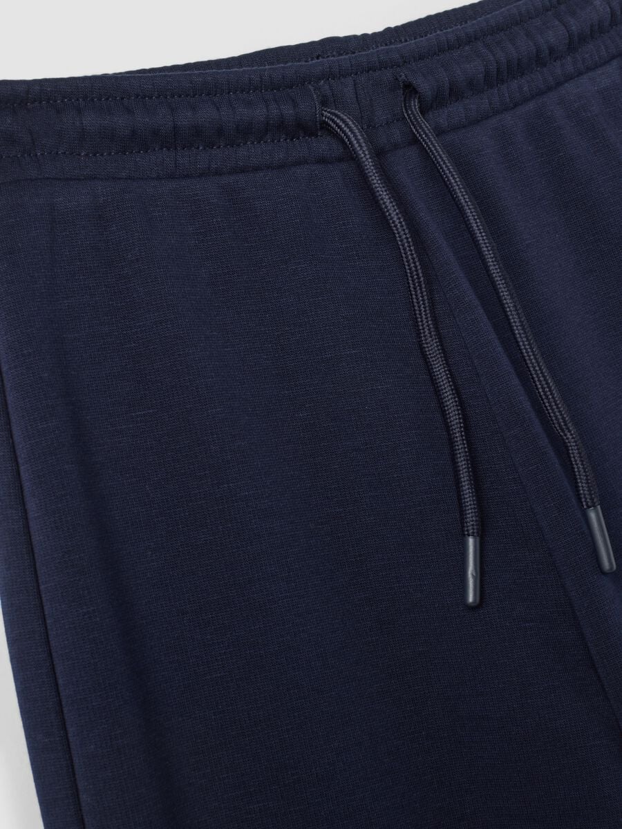 Blue wide-leg trousers in stretchy fleece fabric_2