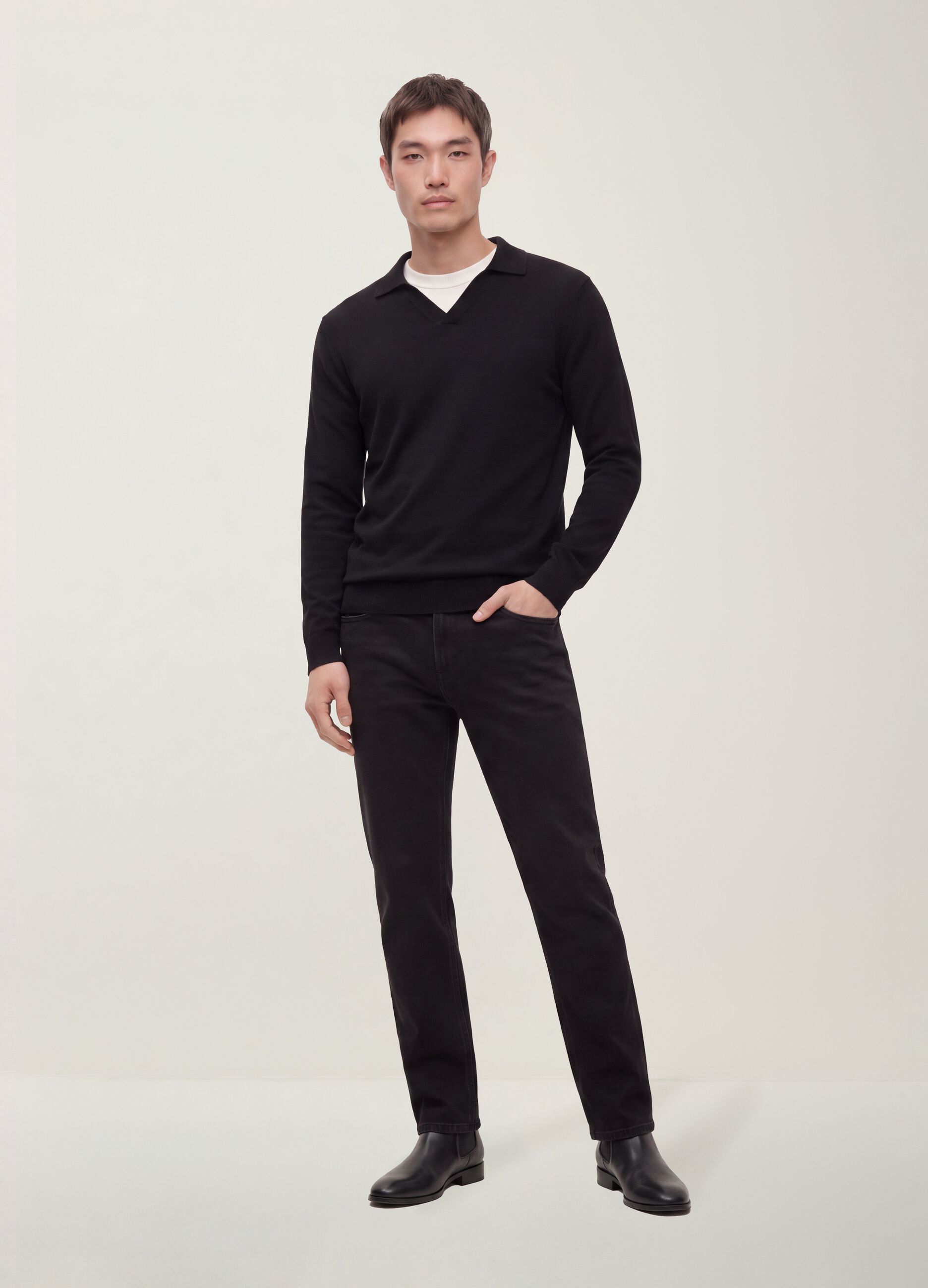 Black regular-fit jeans in a cotton, lyocell and viscose blend