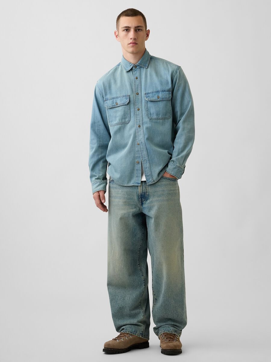 Camicia denim in misto cotone e lyocell con due tasche_1