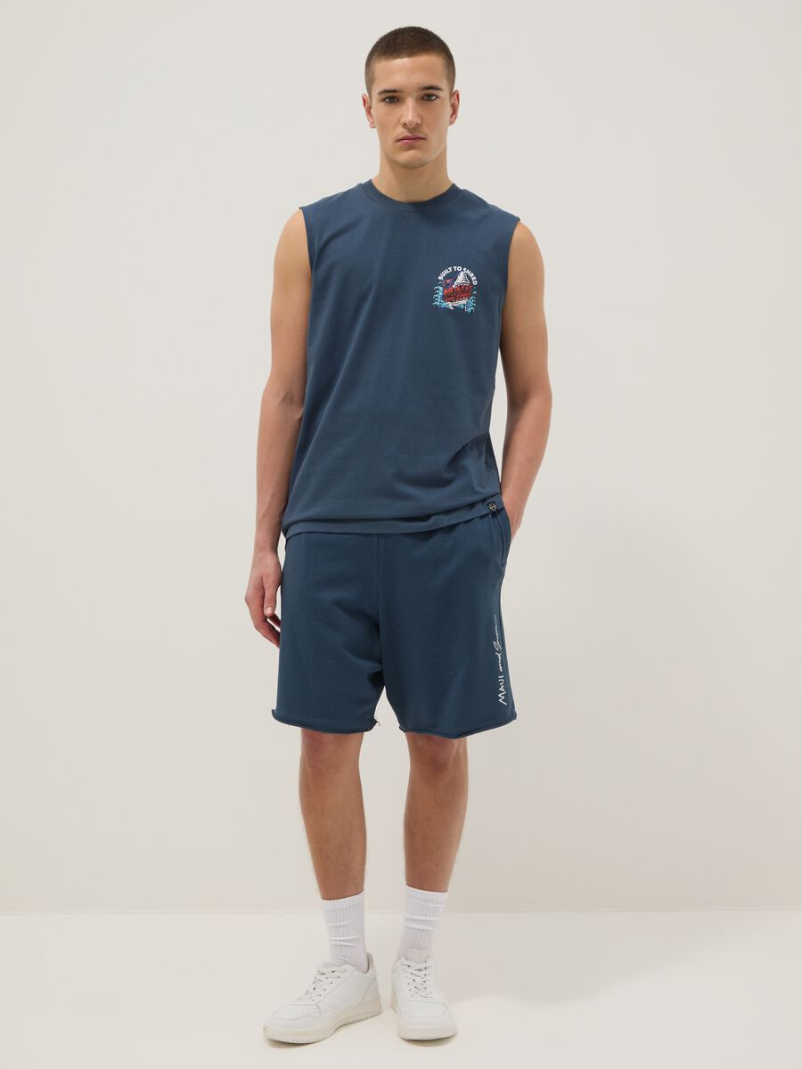 Bermuda blu in puro cotone con vita elastica_0