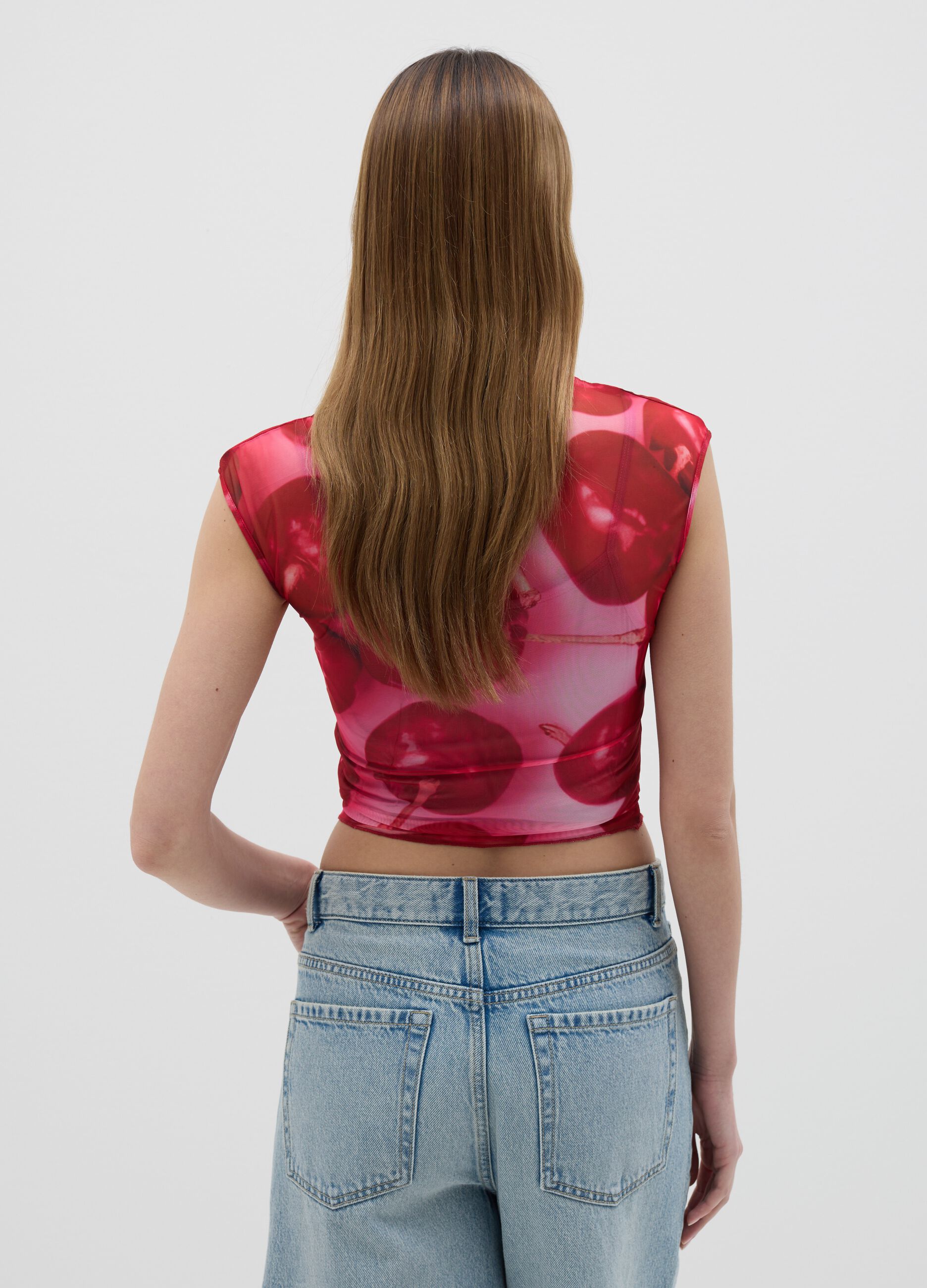 Red tank top in mesh with print