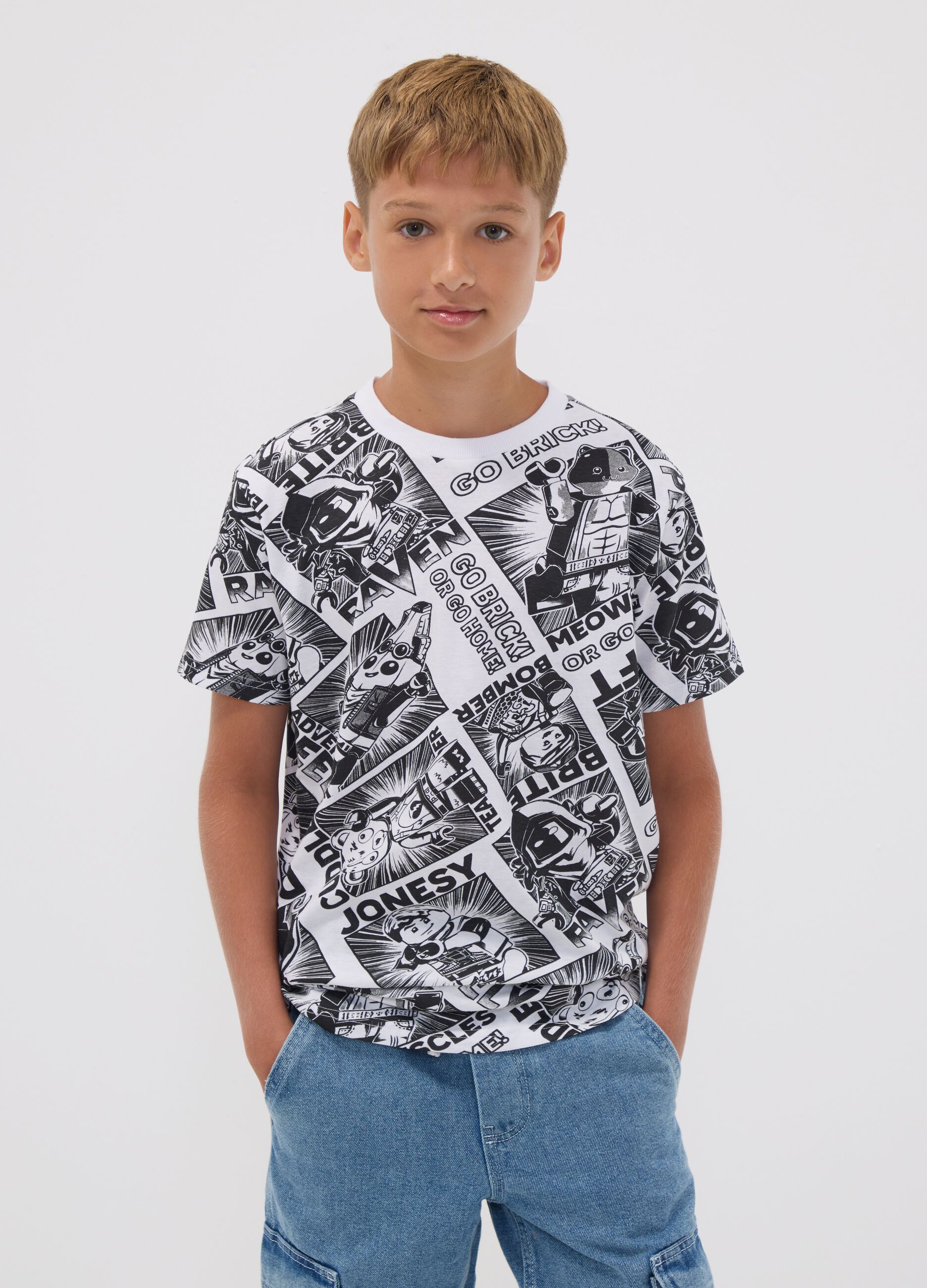 Multicolour pure cotton kids' regular fit T-shirt with prints
