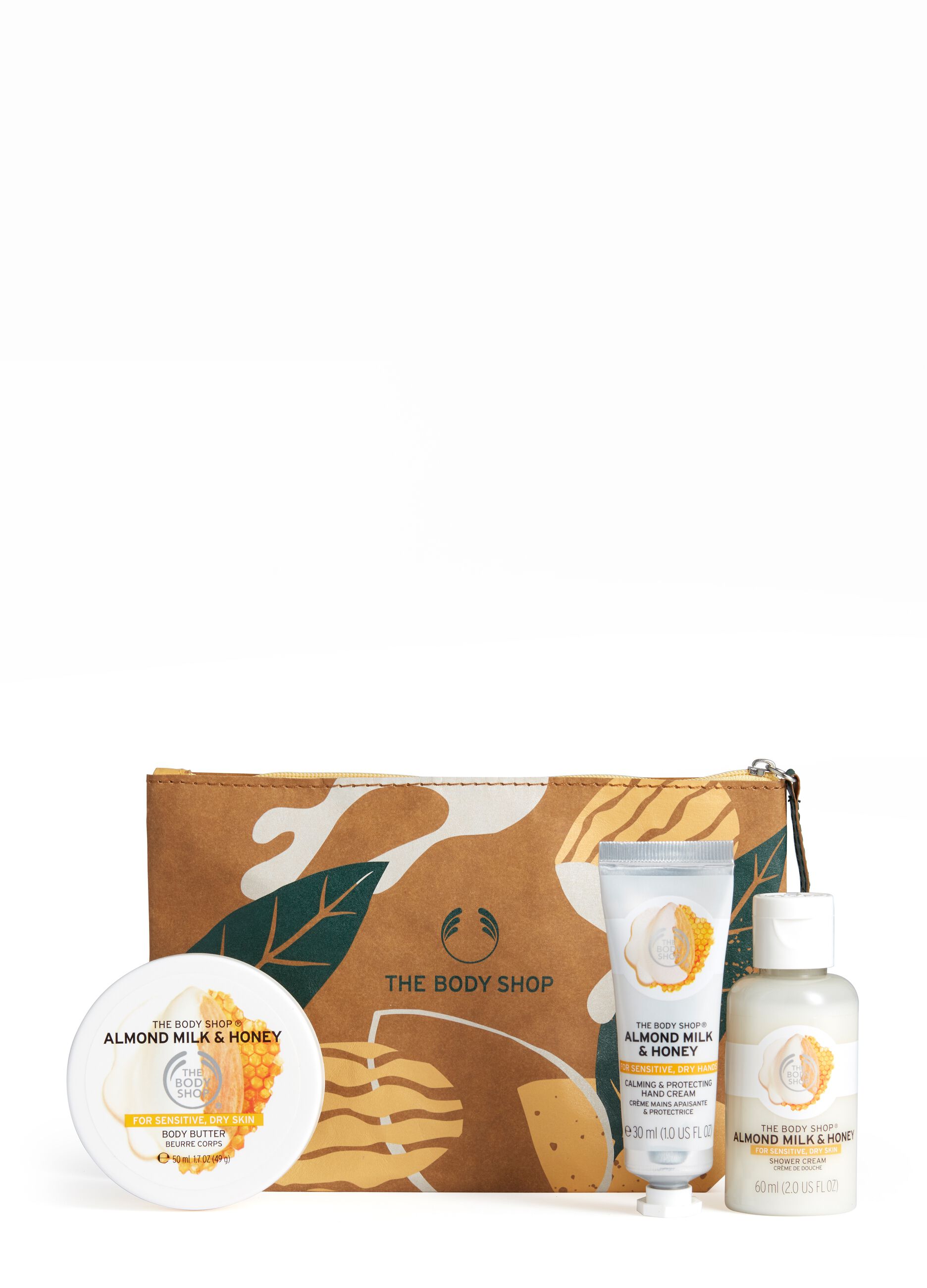 The Body Shop almond milk body care gift bag.