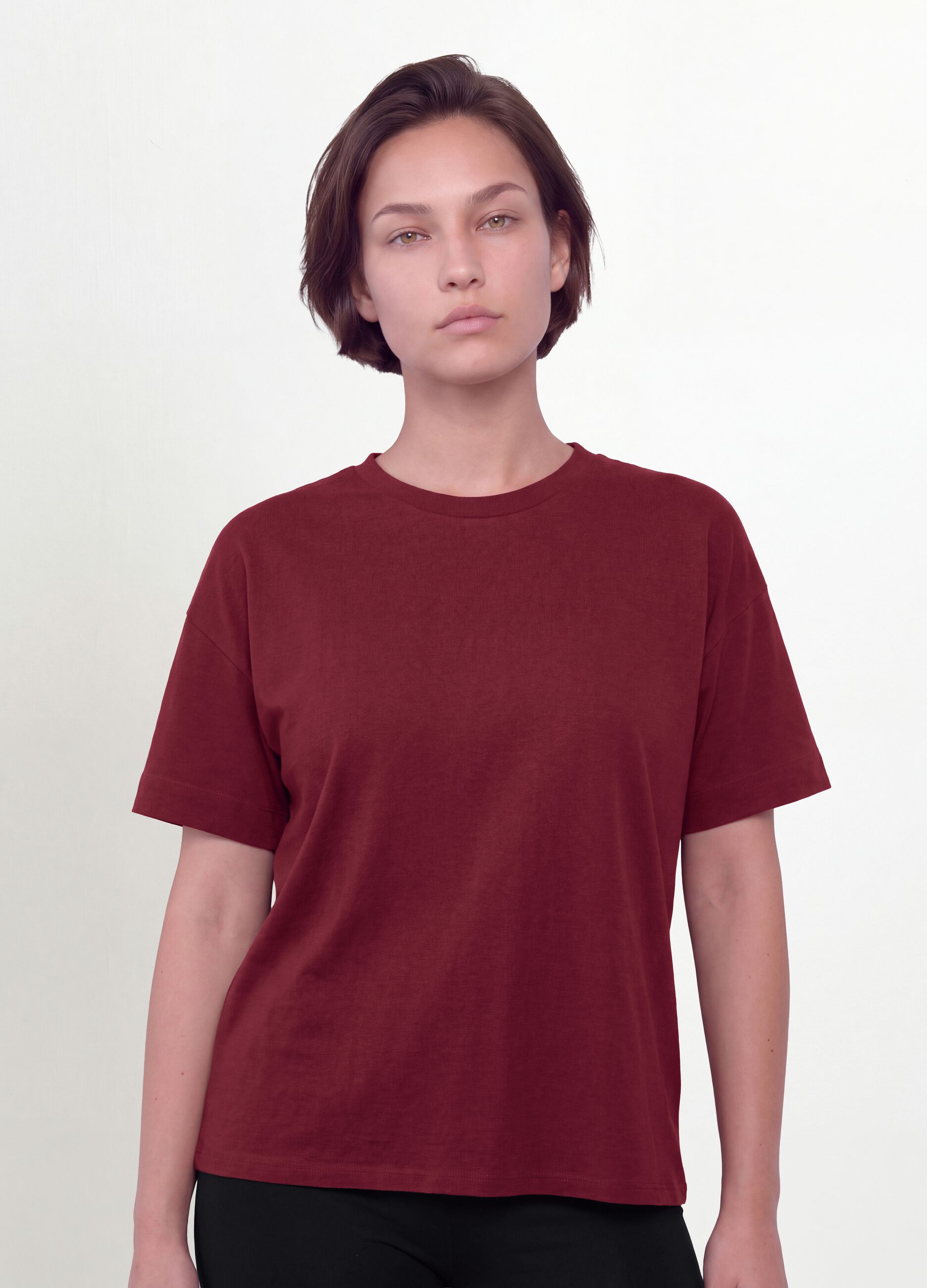 Red crew-neck T-shirt in stretch cotton-modal blend, regular fit