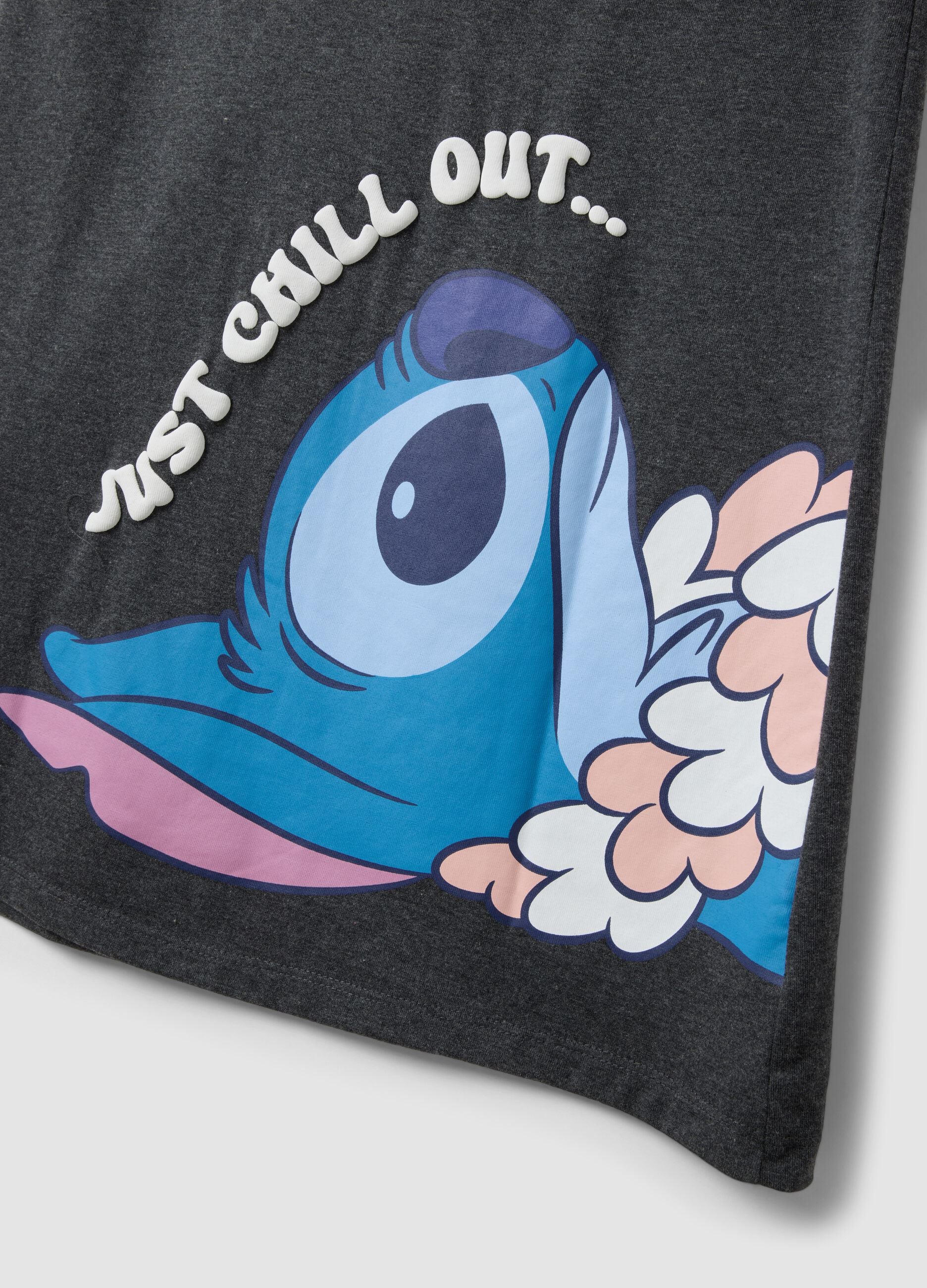 Camicia da notte grigia in puro cotone con stampa Stitch