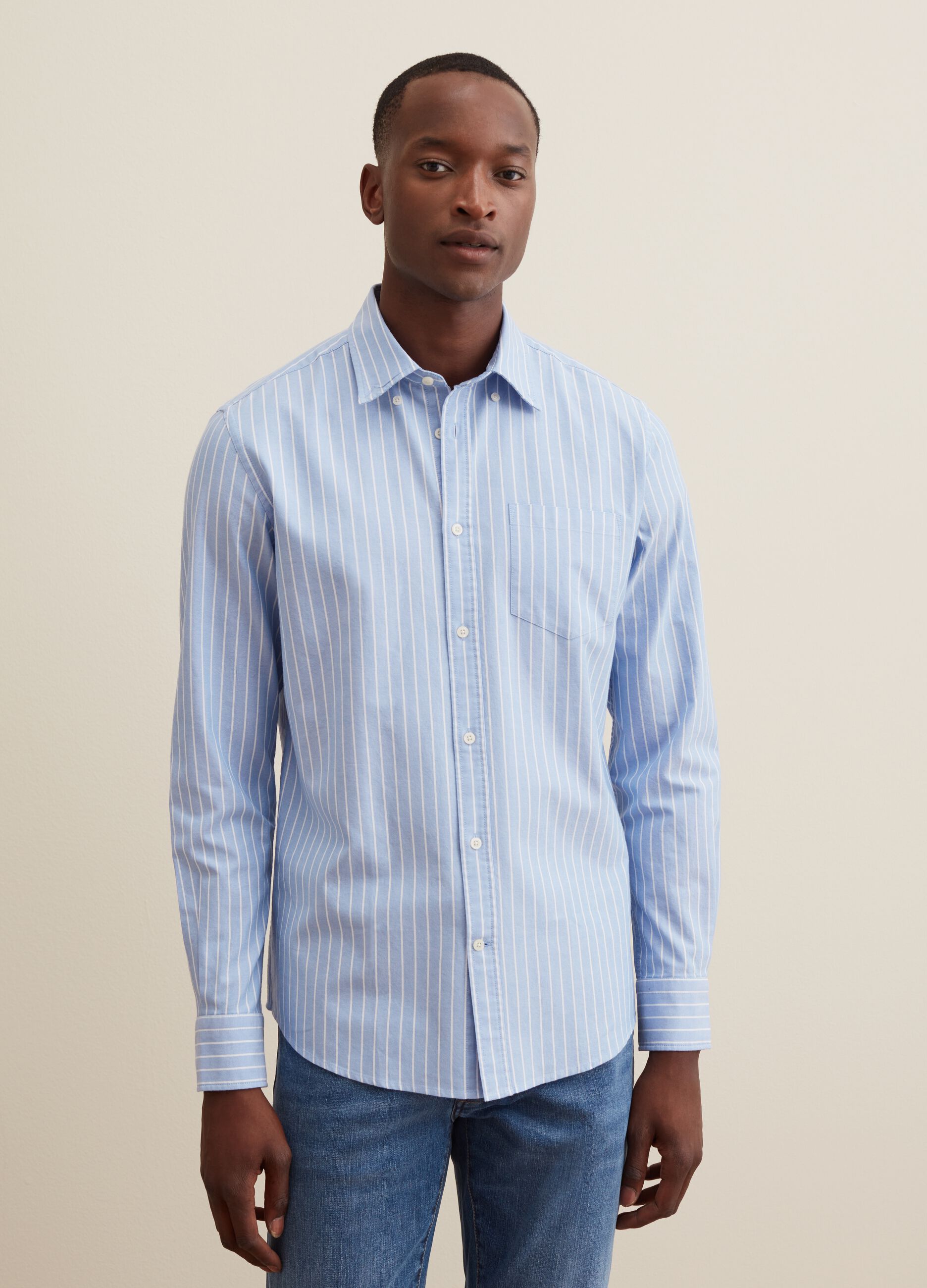 Camicia in cotone oxford a righe con tasca_1
