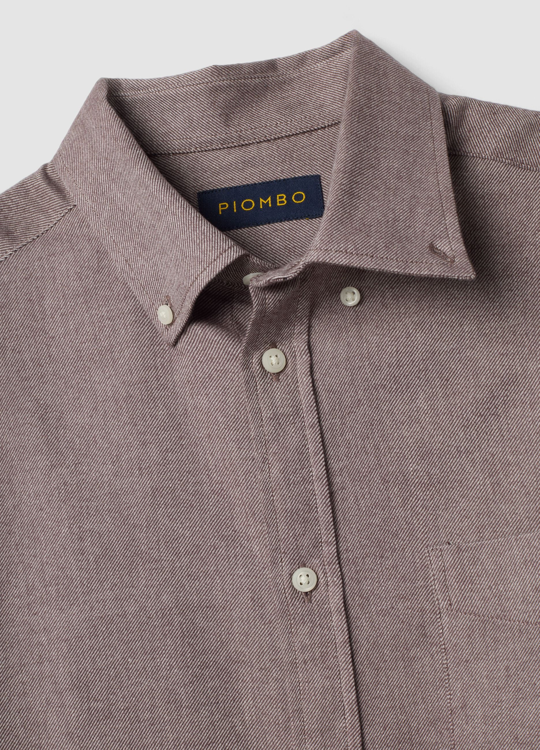 Taupe grey pure cotton flannel shirt, button-down, regular fit