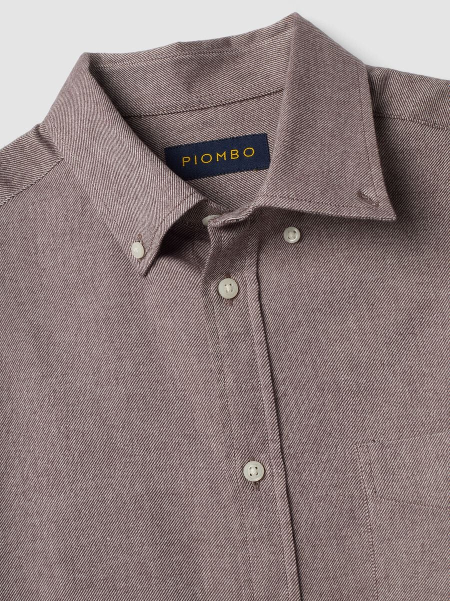 Camicia flanella grigio tortora in puro cotone button-down regular fit_1