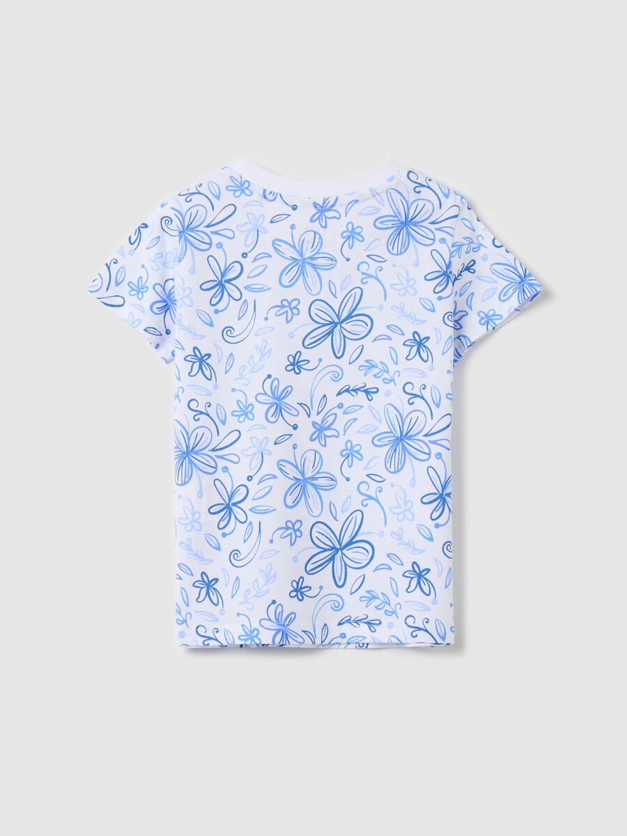 White organic cotton T-shirt with flowers print_1