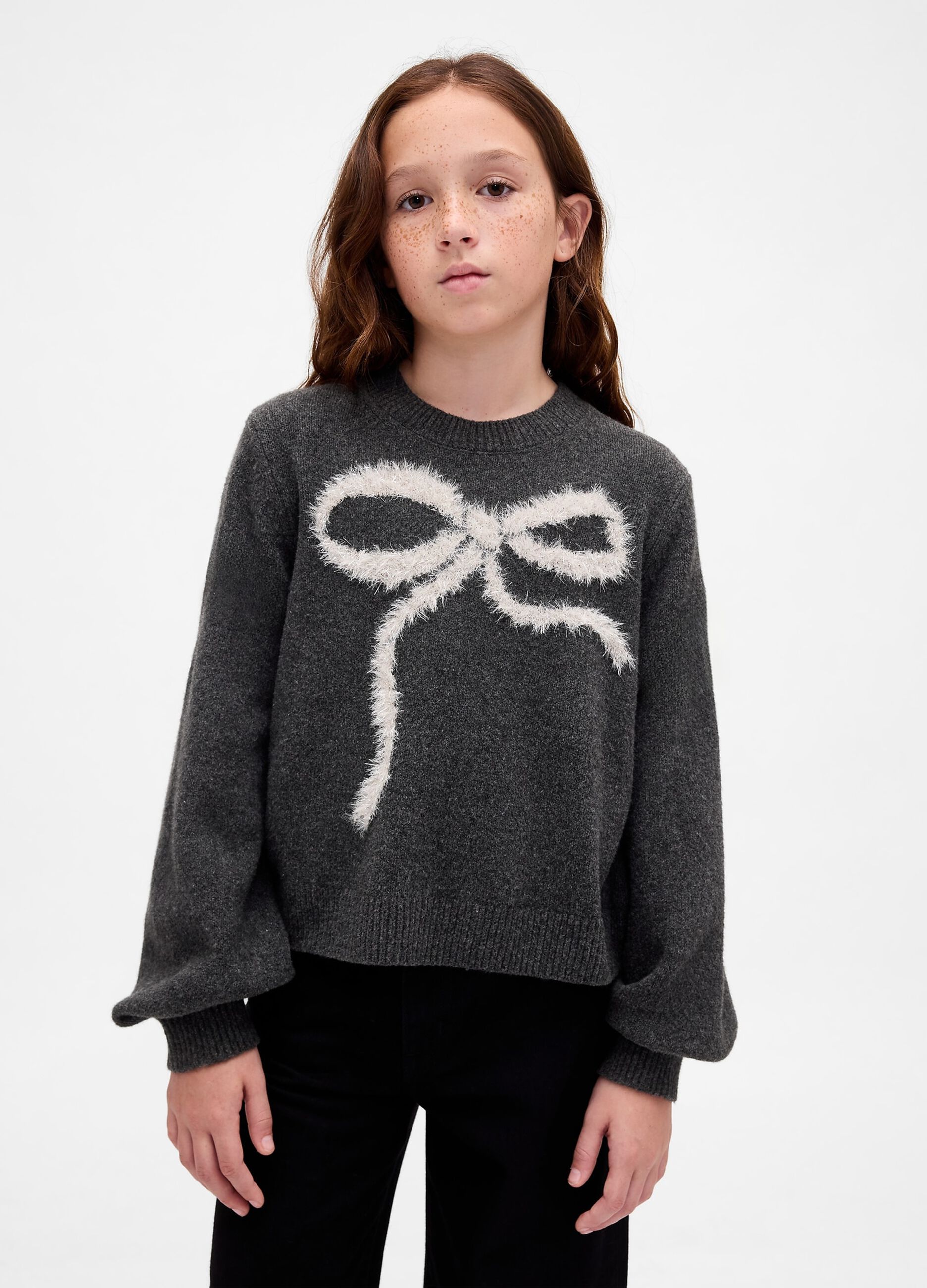Grey Sweater for Girls with Bow
