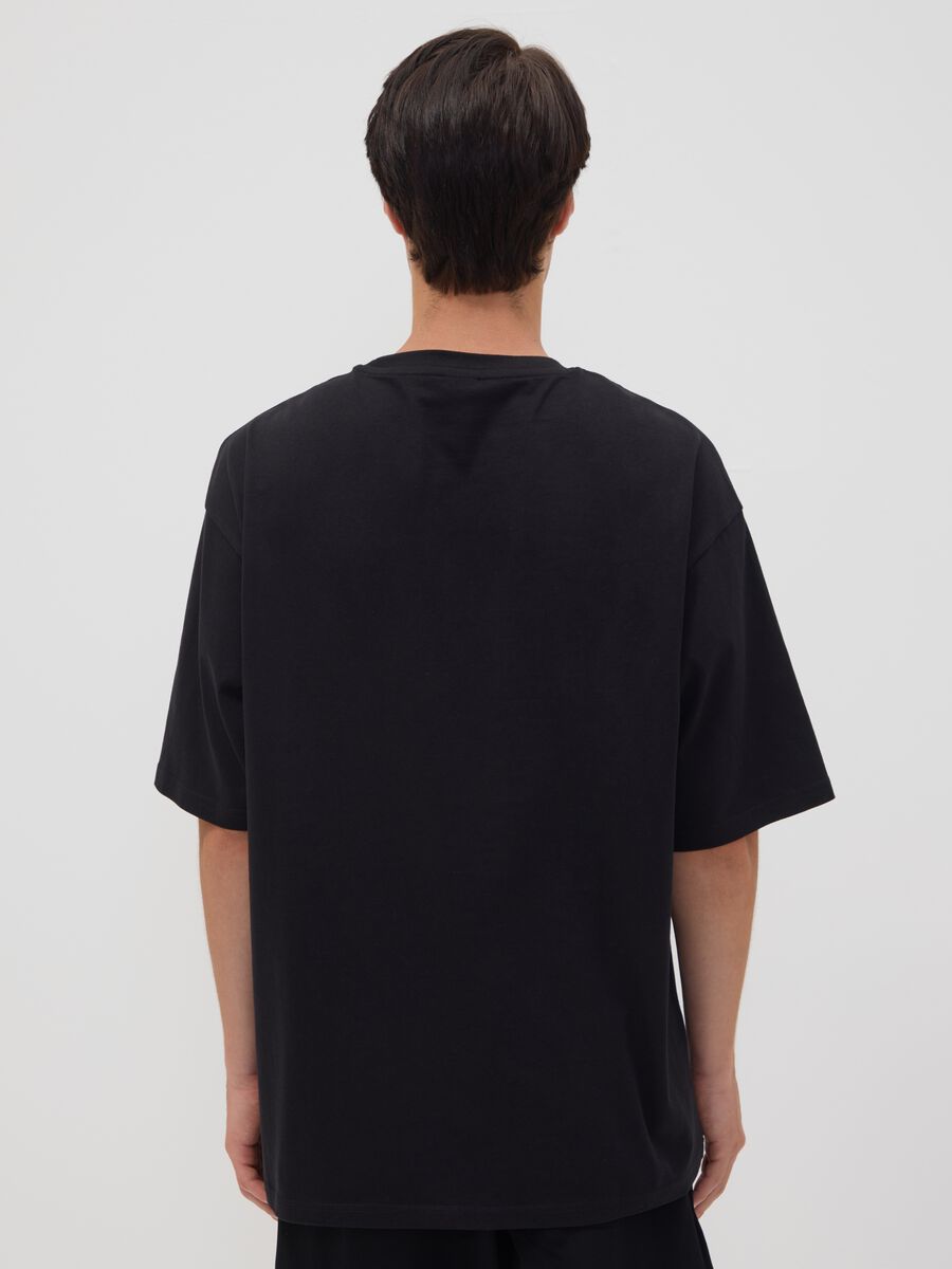 Black pure cotton T-shirt with front logo_3