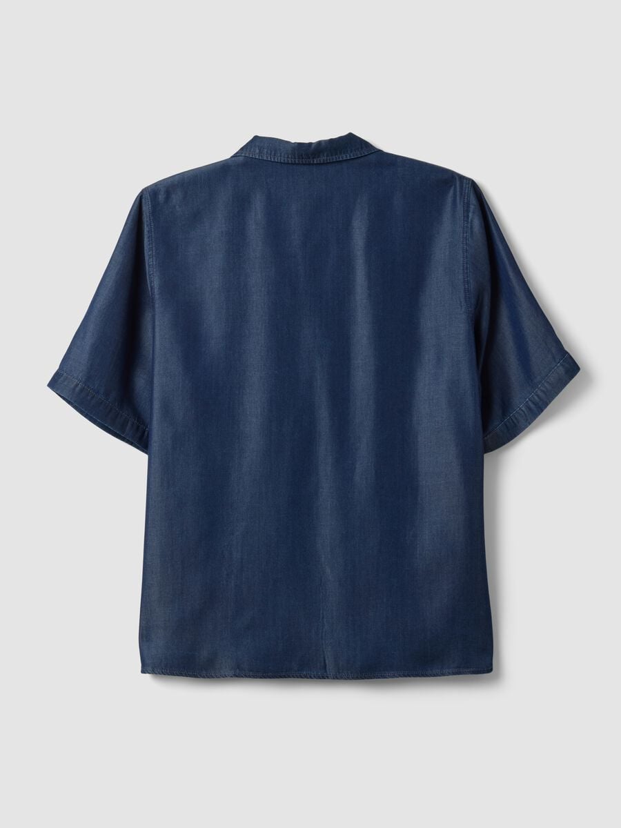 Camicia blu in puro lyocell a maniche corte regular fit_5