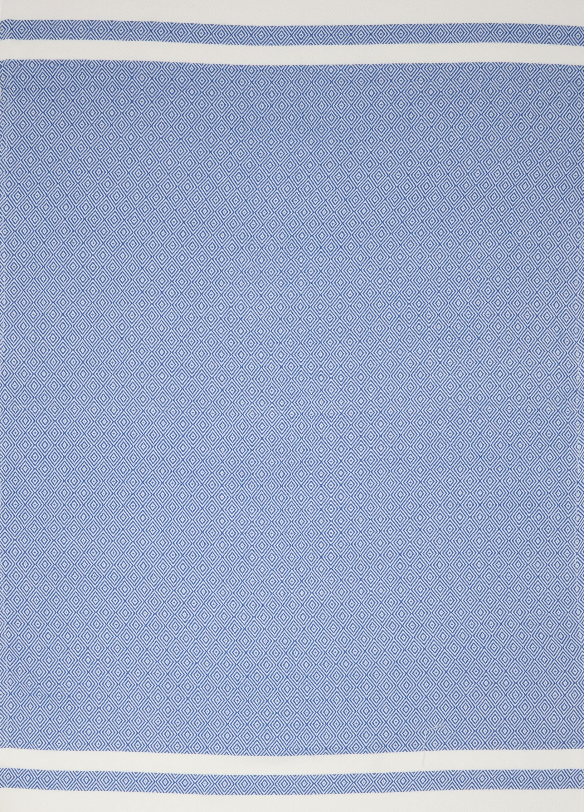 Blue pure cotton beach towel with fringes