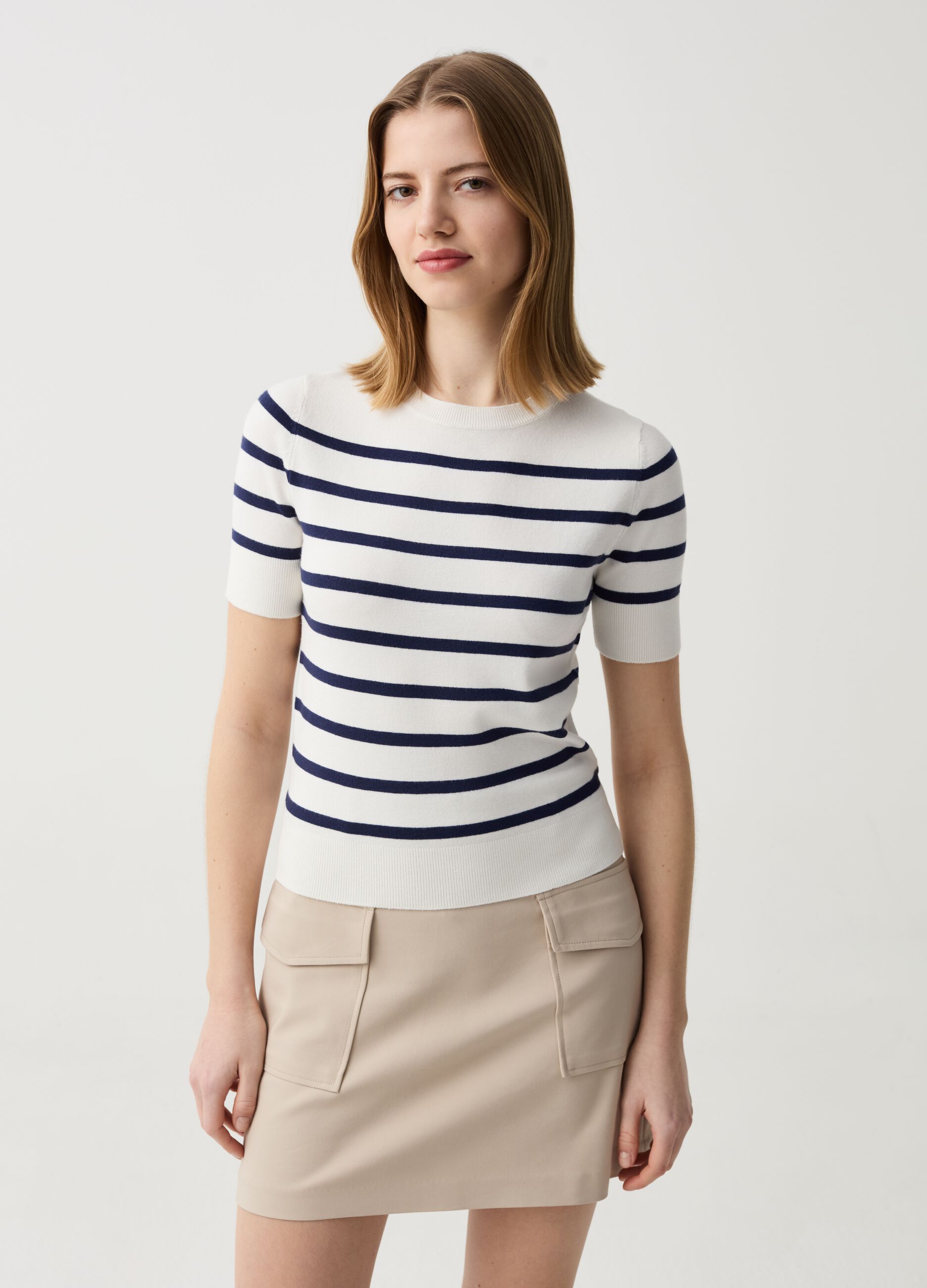 Striped top with short sleeves
