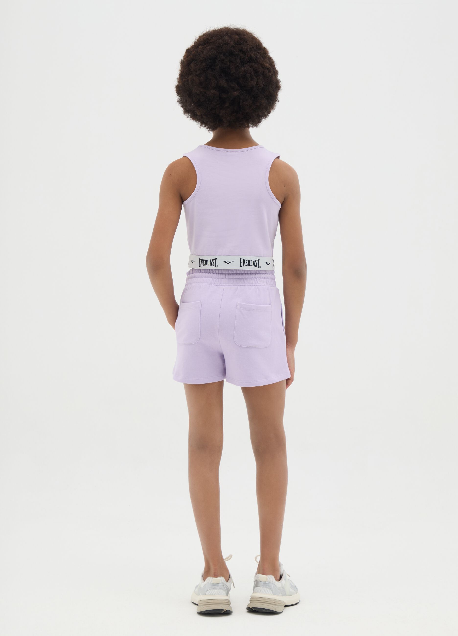 Girls' purple cotton regular fit shorts with back pockets