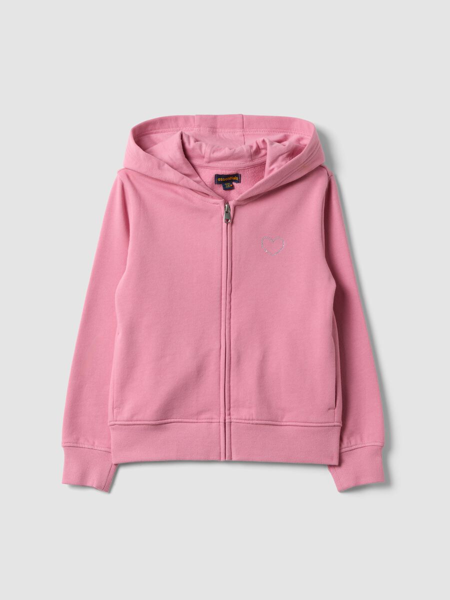 Felpa rosa in puro cotone organico con cappuccio per bambina_0