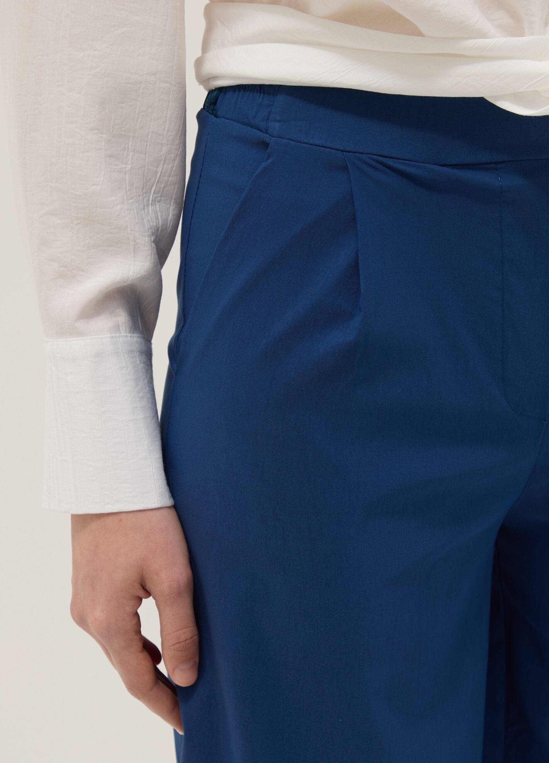 Blue regular fit viscose blend jogger trousers