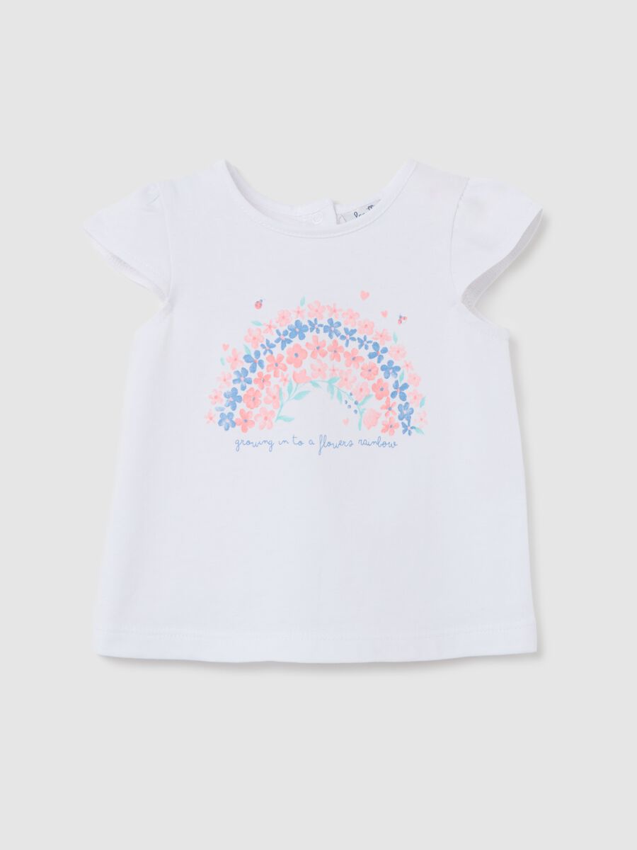 White cotton T-shirt with small flowers print_0