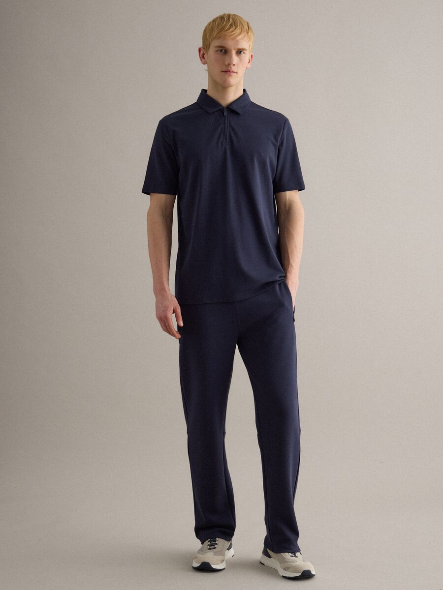 Short-sleeved blue stretch cotton polo regular fit_1