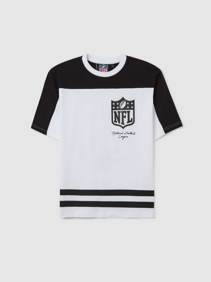 Black and white two-tone cotton T-shirt with NFL print_3