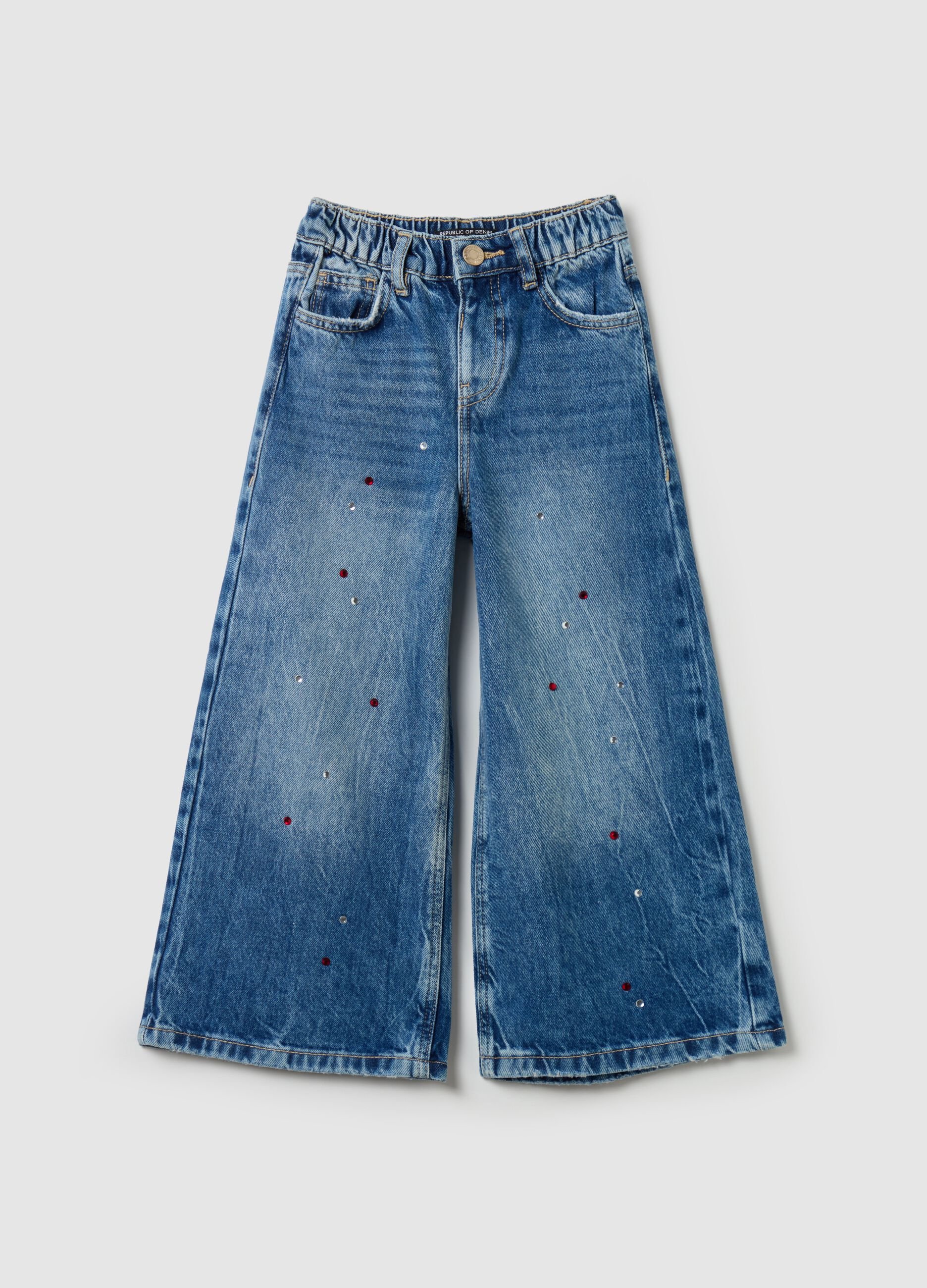 Jeans a gamba larga con strass