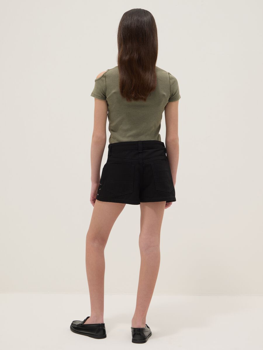Shorts in puro cotone nero da ragazza con dettagli brillanti_2
