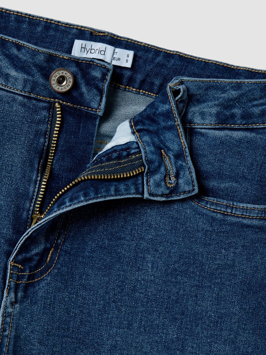 Stretch blue regular fit cotton blend denim trousers_5