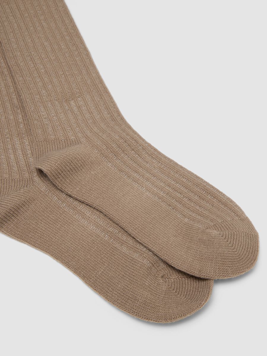 Beige ribbed stretch-fabric socks_2