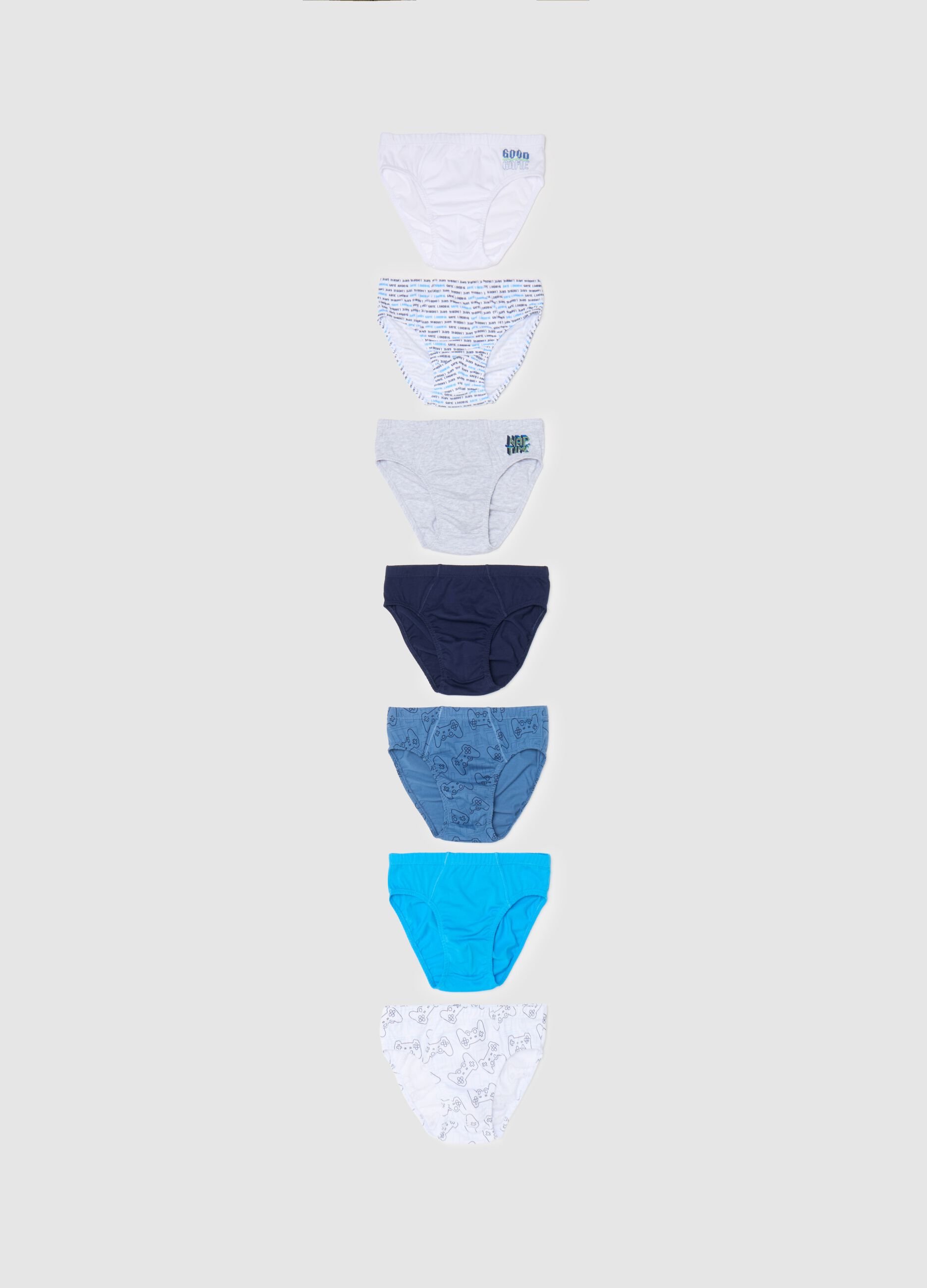 Seven-pack briefs in cotton with gamers print