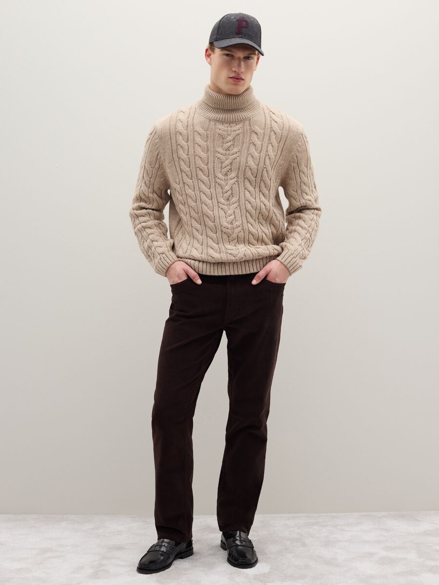 Beige Regular Fit Turtleneck Sweater with Cable Design_2