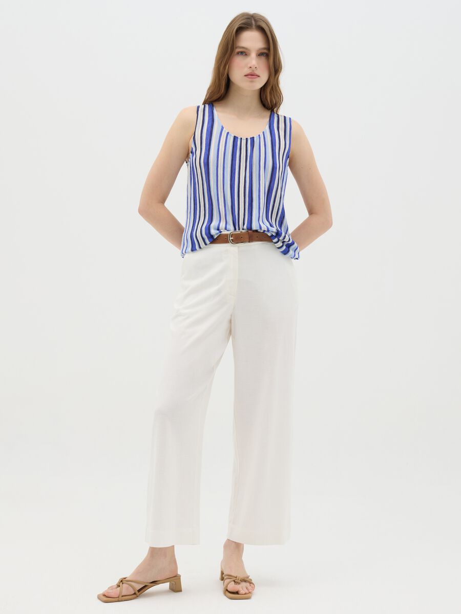 Blue Striped Tank Top in Mixed Fabric_1