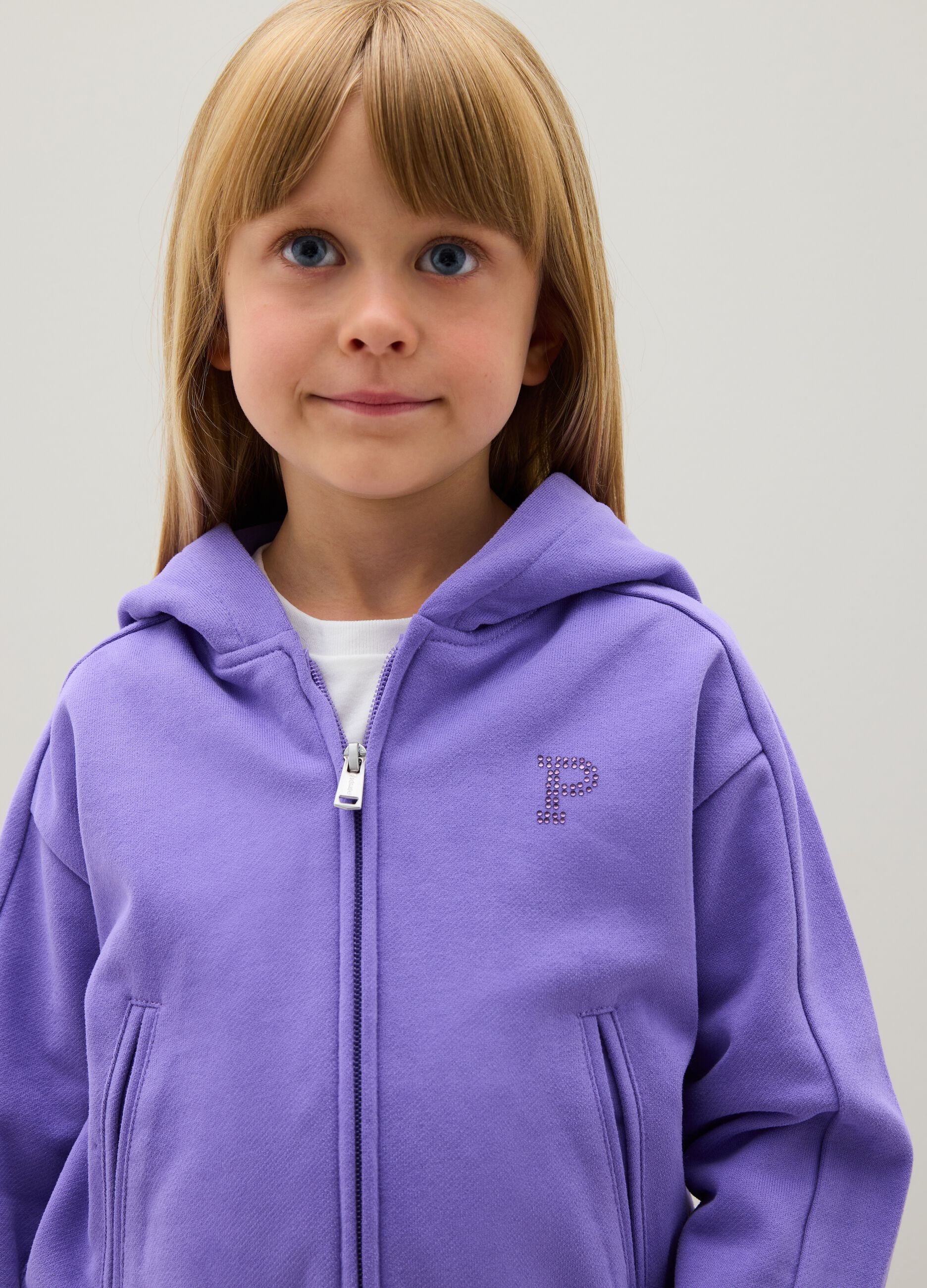 Girls' Regular Fit Purple Cotton Hoodie