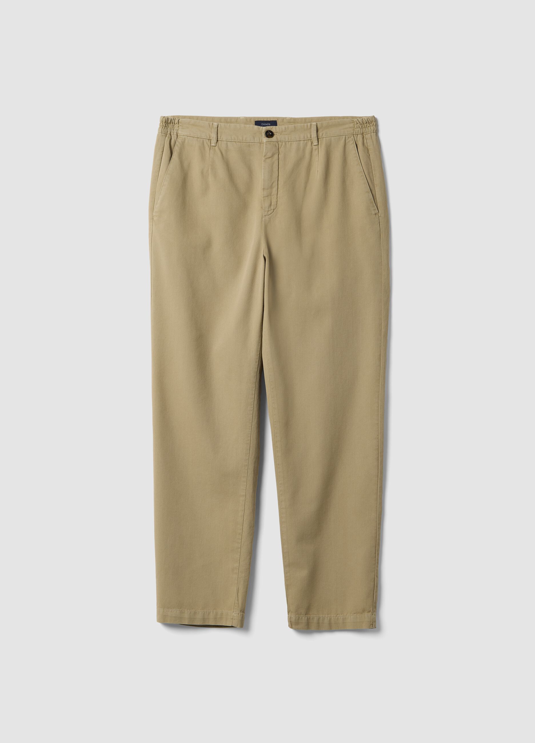 Beige pure cotton carrot-fit chino trousers
