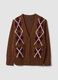 Cardigan marrone in misto lana con girocollo argyle over fit_0