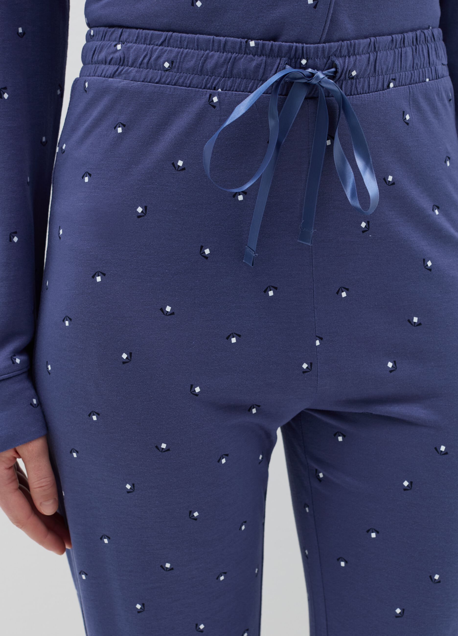 Pyjama bottoms with drawstring and floral print