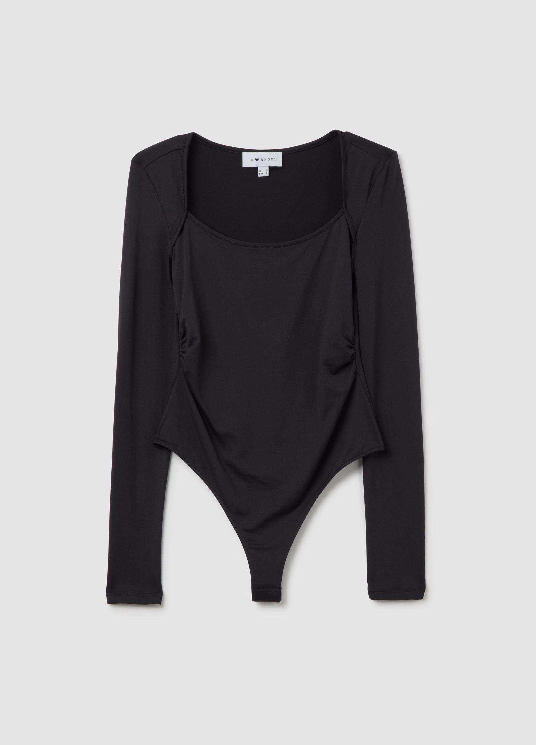 Black stretch fabric bodysuit with fitted fit