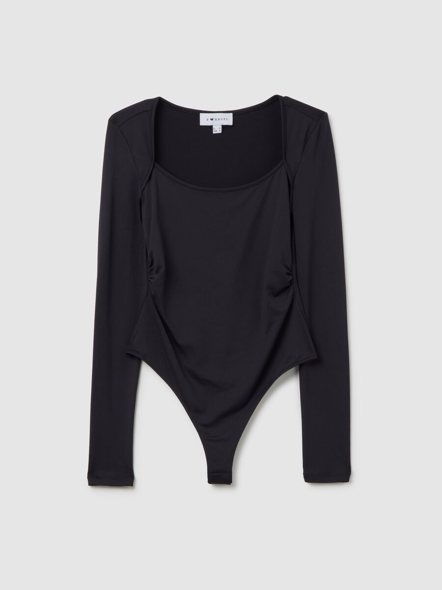 Black stretch fabric bodysuit with fitted fit_0