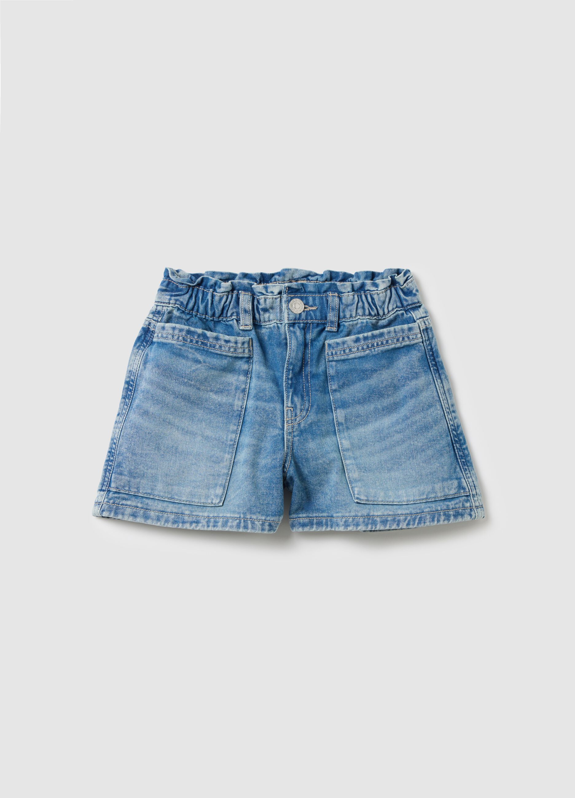 Blue cotton denim shorts for girls