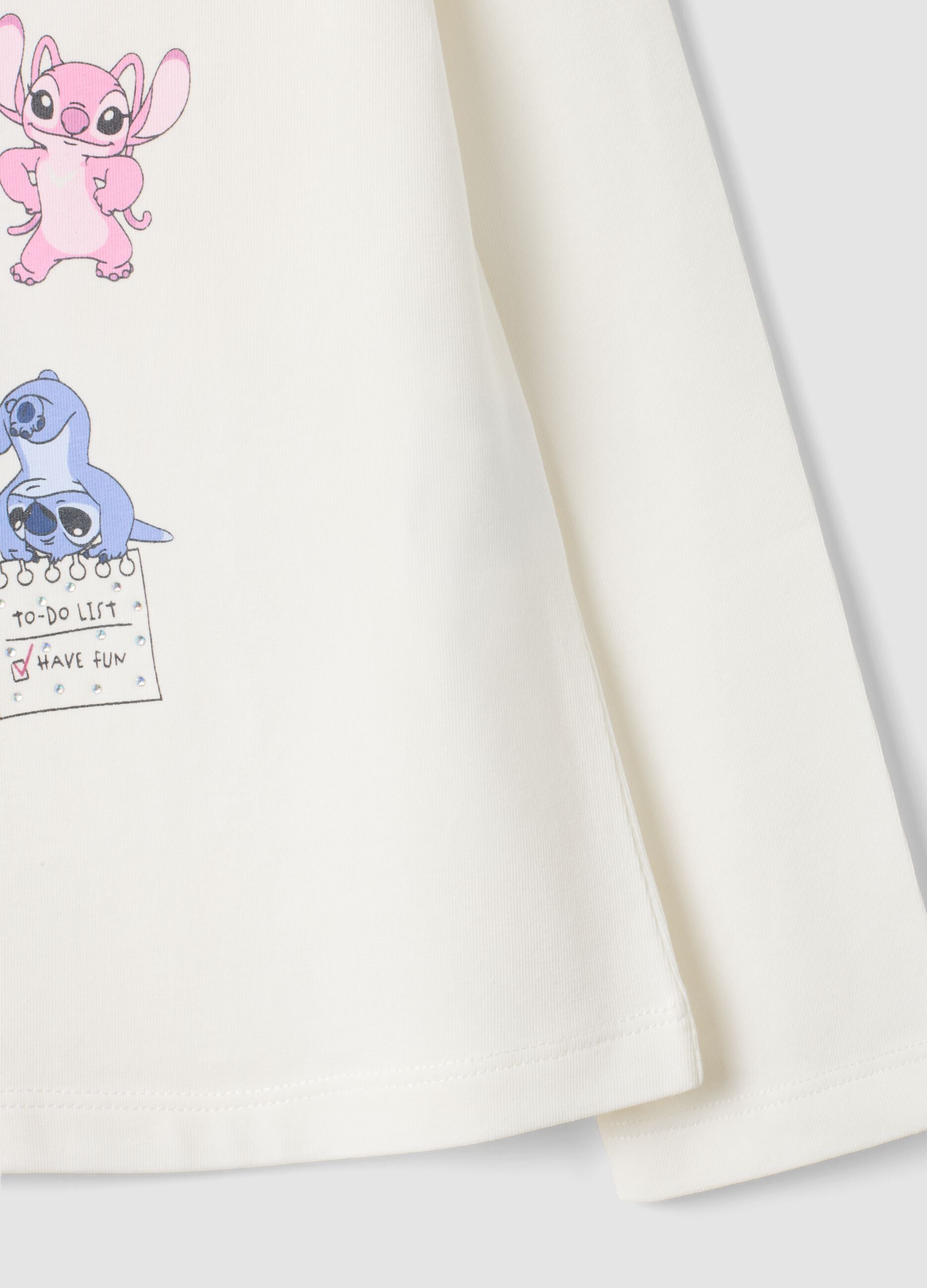 White stretch cotton T-shirt with Lilo & Stitch print, regular fit