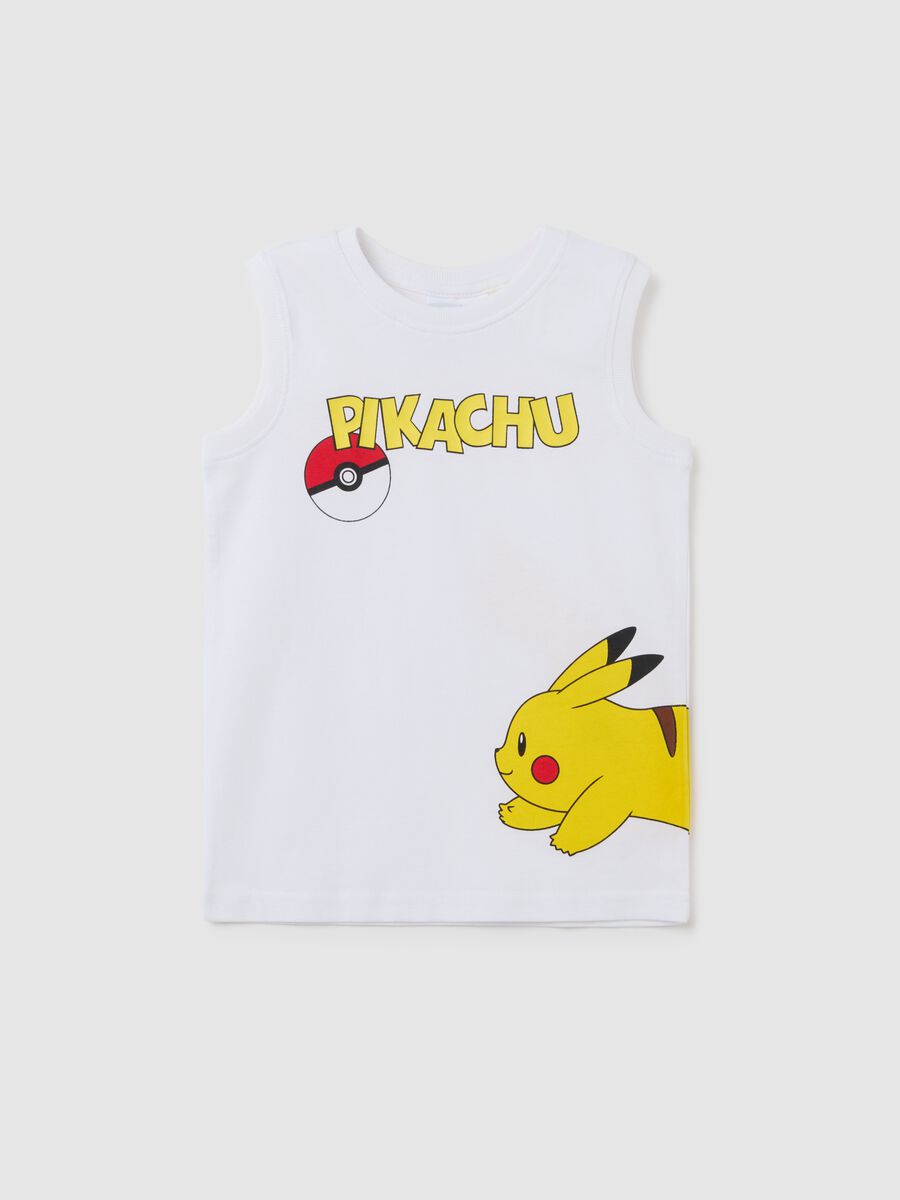 Canottiera da bambino in puro cotone nero regular fit con stampa Pokémon_0