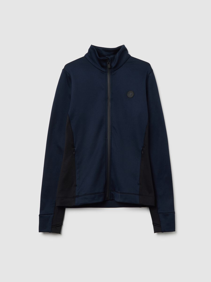 Blue fitted zip funnel-neck sport sweatshirt_4