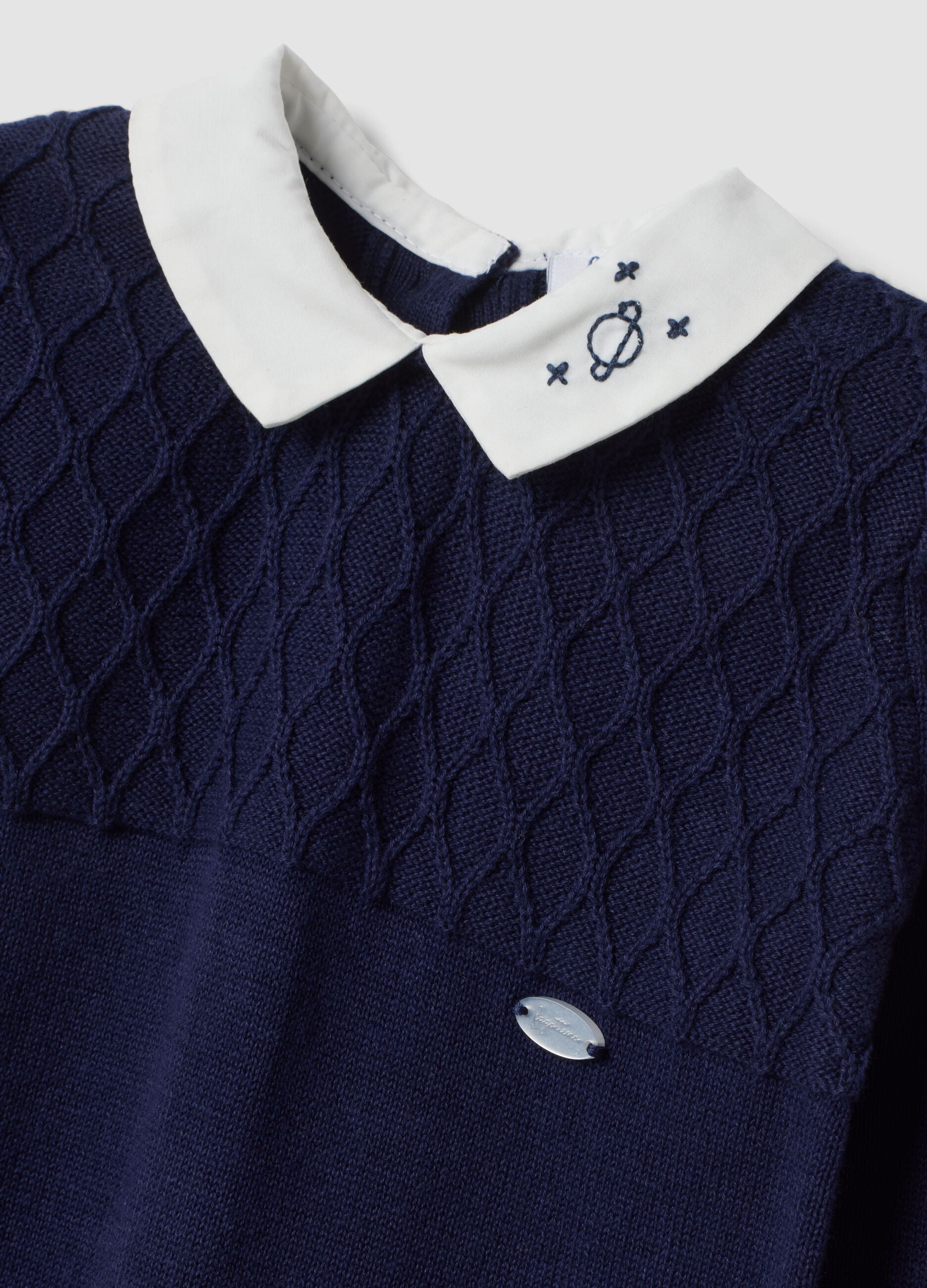 Tutina blu notte in puro cotone organico con colletto